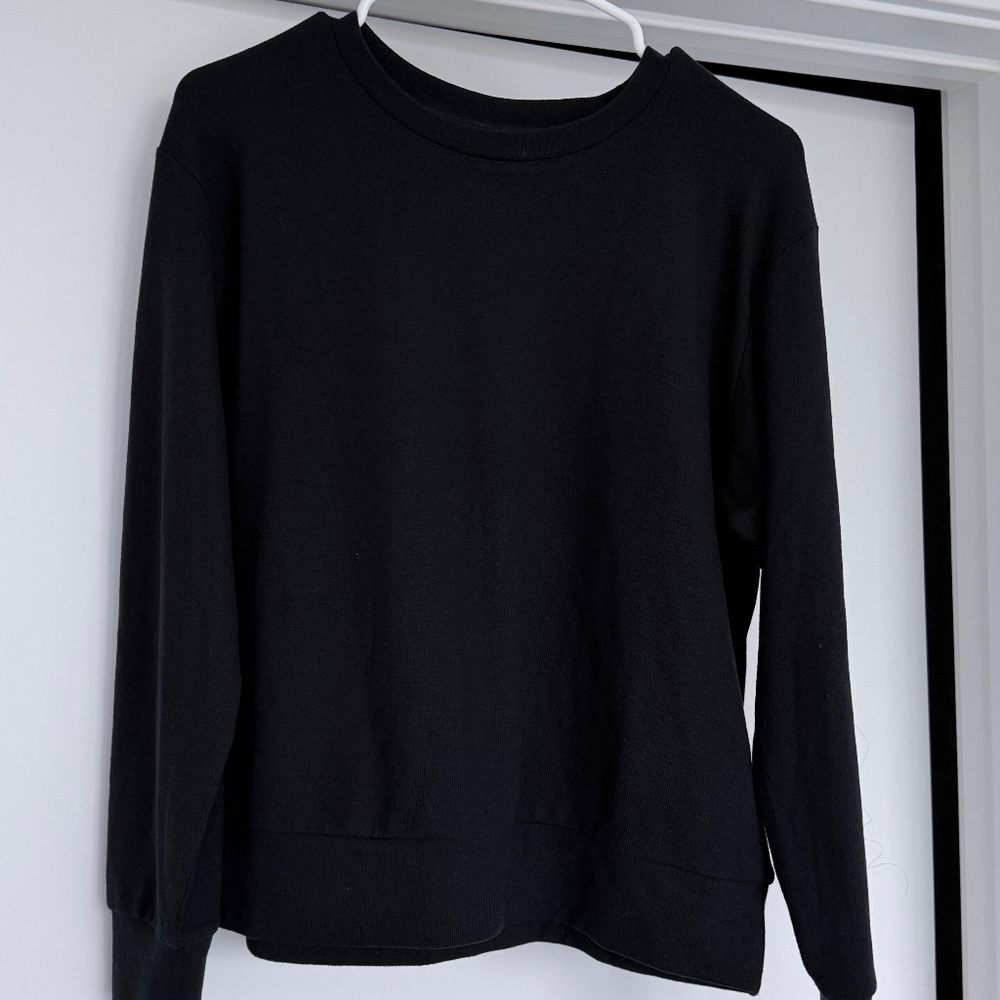 UNIQLO Black Soft Knitted Fleece Crew Neck Long-Sleeve T-Shirt Size X-Small